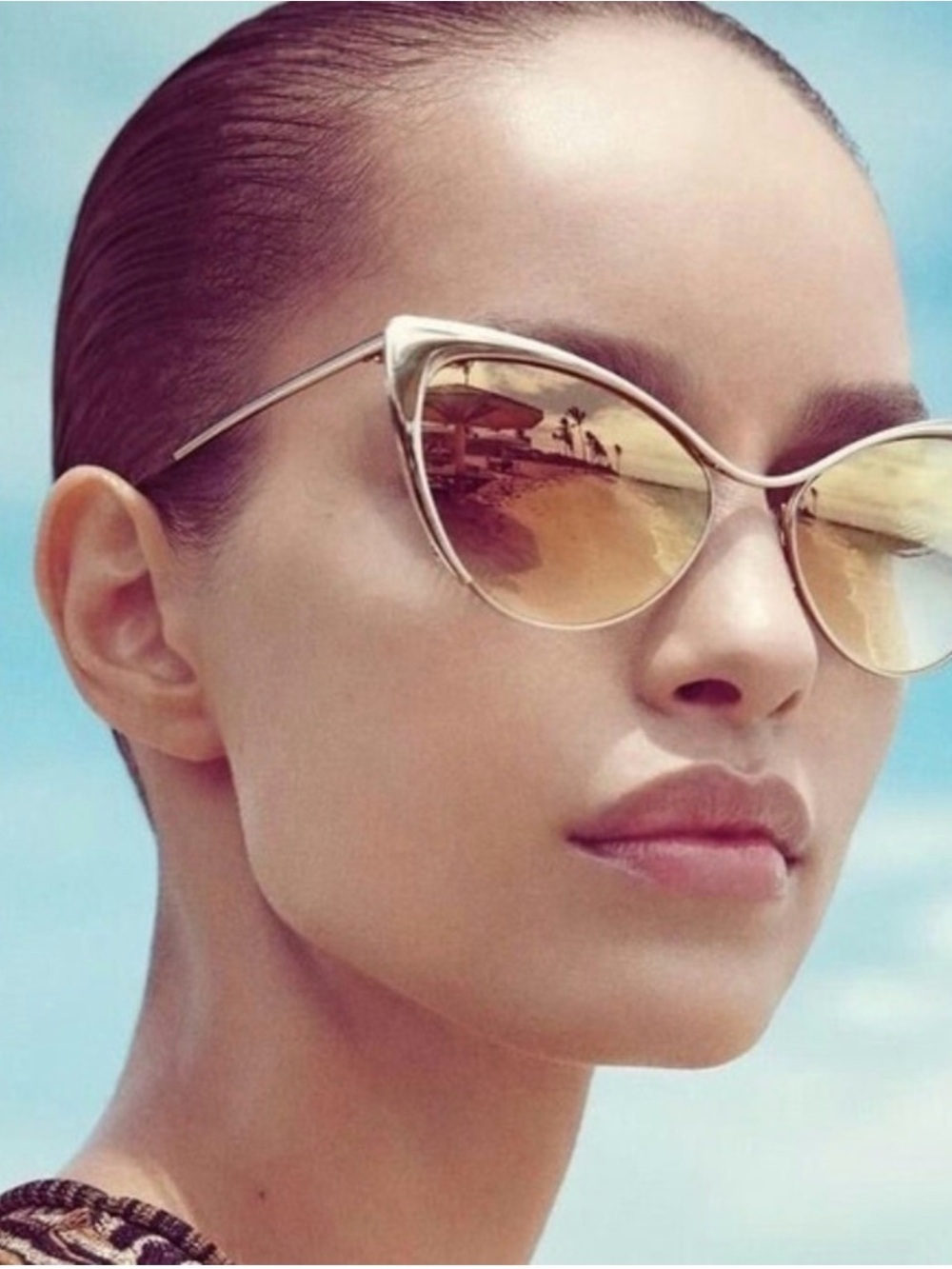Tom Ford Gold Cat-Eye Sunglasses with Mirrored Lenses